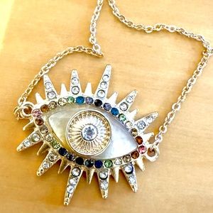 Evil Eye Multi Color Rhinestone Pendant Dainty Delicate Necklace